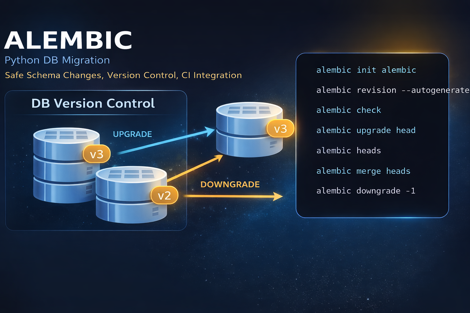 AlembicとPythonデータベースマイグレーションのイメージ