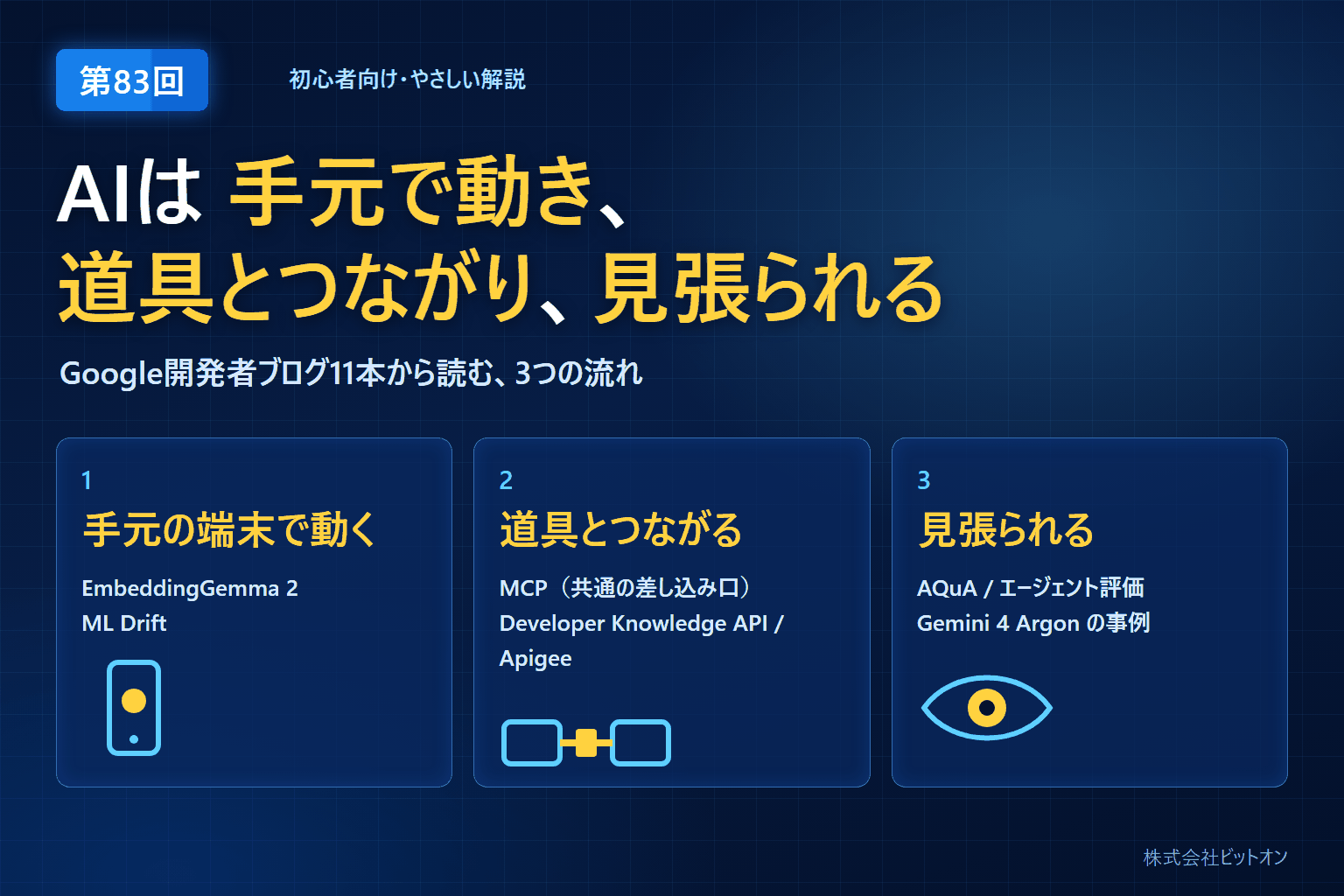 手元で動くAI、道具とつながるAI、見張られるAIを解説する第83回ブログのイメージ